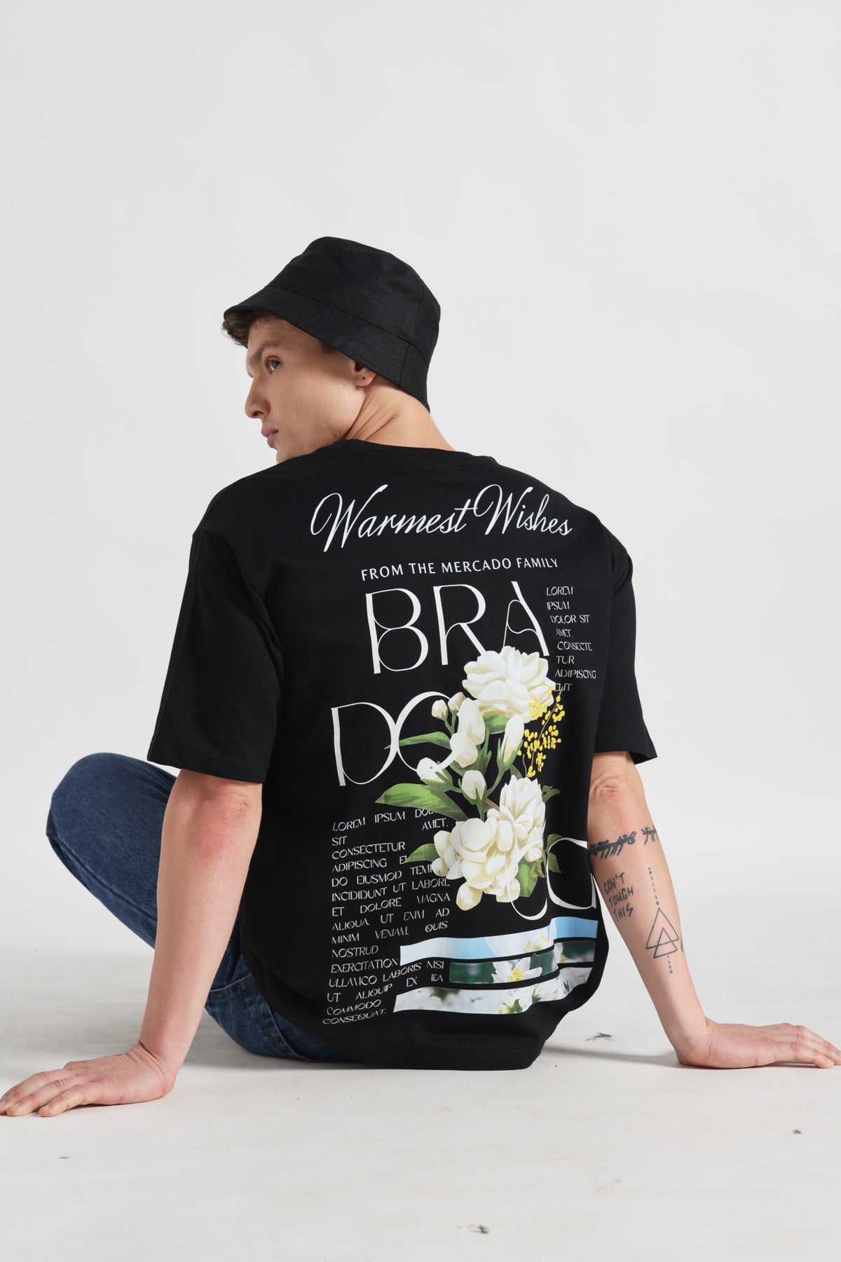Floral Graphic Oversized T-Shirt - Black"